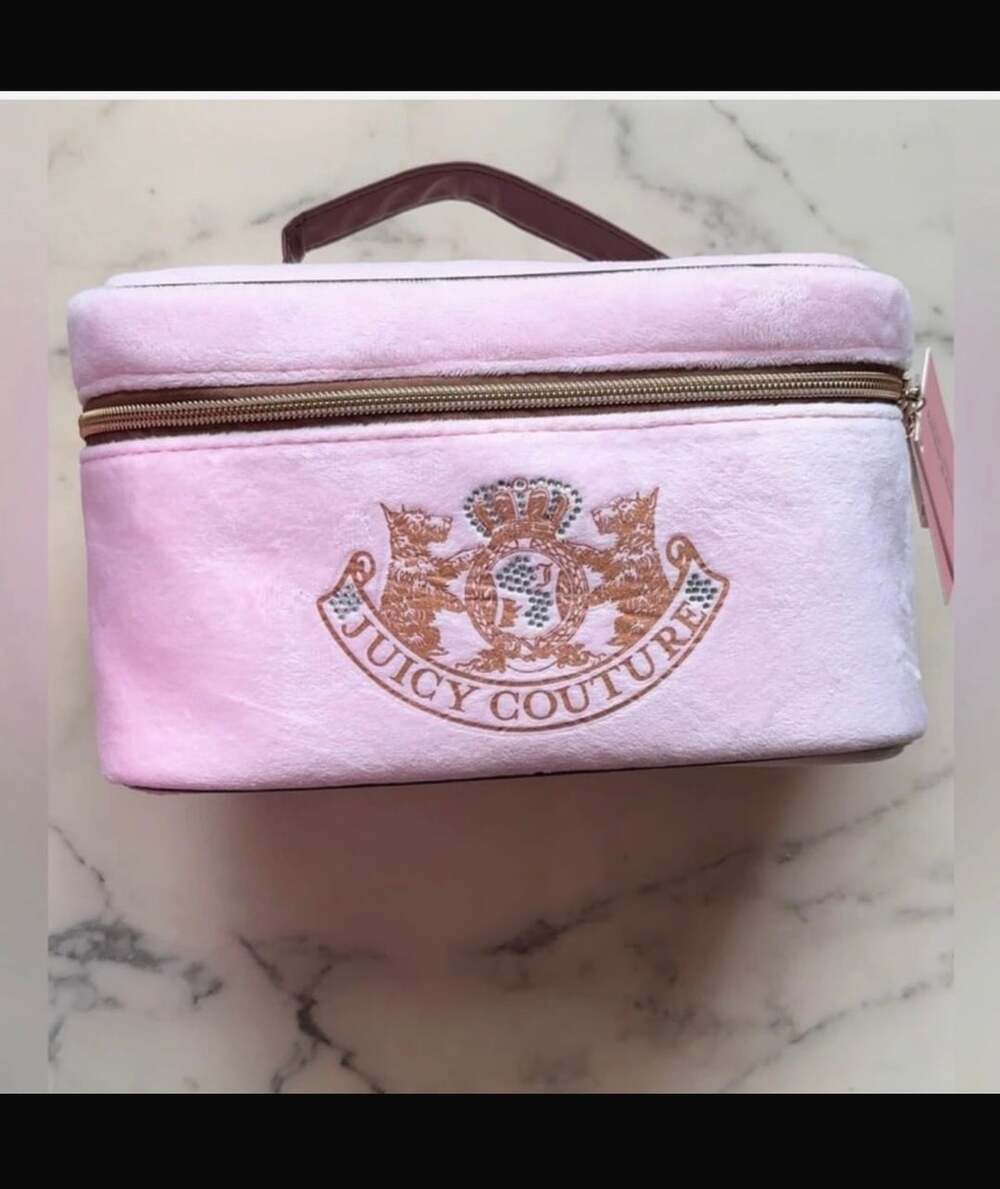 JuicyCouture ScottieDog PinkVelour Makeup Bag Cosmetic-TravelToiletry Bottle